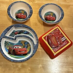 The First Years Disney Pixar Cars 2011 Plate Bowls  Set Bonus Cars Sandwich Case